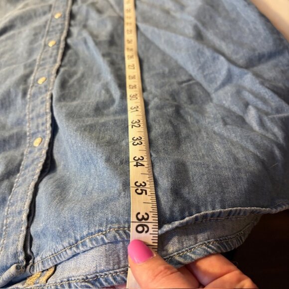 & Denim Western Shirt Dress with Pearl Snap Buttons and Pockets Size Large - Picture 3 of 8